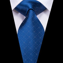 Blue White Plaid Men's Tie Pocket Square Cufflinks Set (1916649144362)