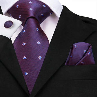 Purple Blue Polka Dot Men's Tie Pocket Square Cufflinks Set (1916653043754)