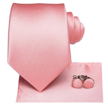 Pink Solid 100% Silk Men's Tie Pocket Square Cufflinks Set (1916661923882)