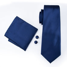 Blue Solid Tie Handkerchief Cufflinks Set