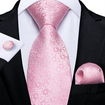 Pink Silk Solid Men's Tie Handkerchief Cufflinks Set