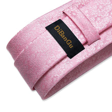 Pink Silk Solid Men's Tie Handkerchief Cufflinks Clip Set