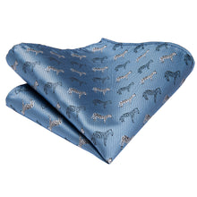 Novelty Horse Blue Men's Tie Pocket Square Cufflinks Set