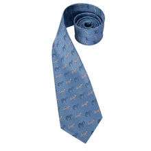 Novelty Horse Blue Men's Tie Pocket Square Cufflinks Set