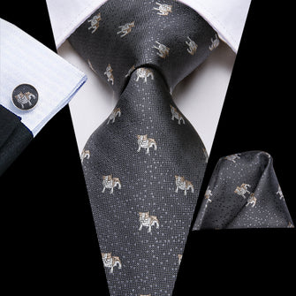 Grey Puppy Solid Men's Tie Pocket Square Cufflinks Set