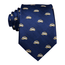Yellow Car Navy Blue Men's Tie Pocket Square Cufflinks Set