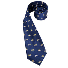 Yellow Car Navy Blue Men's Tie Pocket Square Cufflinks Set