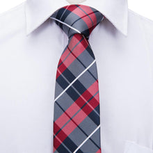 Blue Red Plaid Tie Handkerchief Cufflinks Set (575891865642)