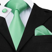 Mint Green Silk Ties Handkerchief Cufflinks  Set for Black Suit