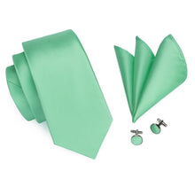Mint Green Silk Ties Handkerchief Cufflinks Set for Black Suit