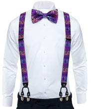 purple blue yellow paisley mens silk bow tie hanky cufflinks set and suspenders
