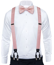 Pink Solid Brace Clip-on Men's Suspender with Bow Tie Set