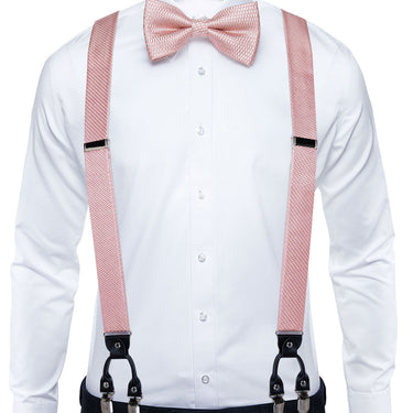 Pink Solid Brace Clip-on Men's Suspender with Bow Tie Set