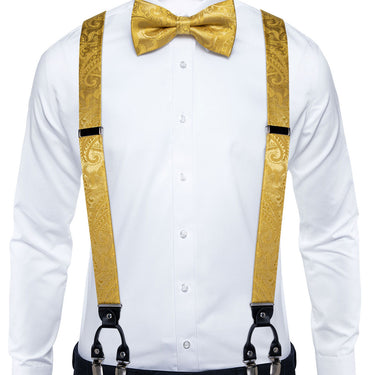 Yellow Paisley Brace Clip-on Men's Suspender with Bow Tie Set