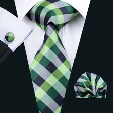 plaid deep and pastel green tie pocket square cufflinks set