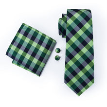 plaid deep and pastel green tie pocket square cufflinks set