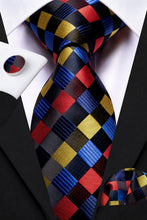 Black Blue Plaid Tie Handkerchief Cufflinks Set (576475398186)