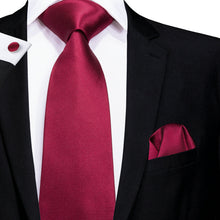 Red Solid Necktie Hanky Cufflinks Set (576513867818)