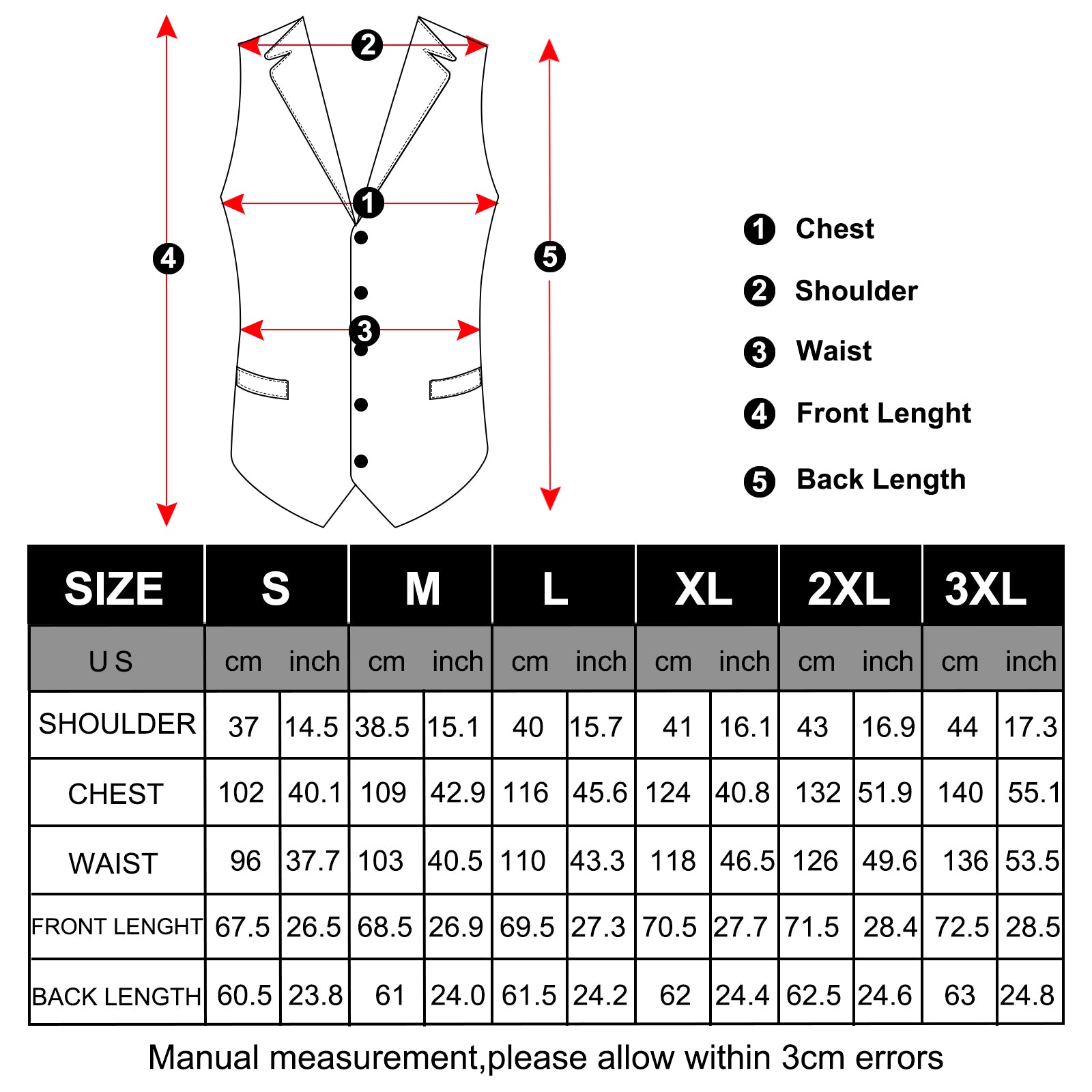floral mens vest size chart