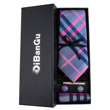 Perfect Looking Pink Blue  Plaid Tie Hanky Cufflinks Set (450206662698)