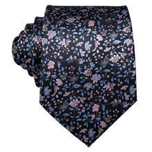 Black Pink Floral  Men's Tie Pocket Square Cufflinks Set (1920306741290)