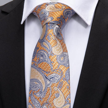 Orange  Blue Paisley Men's Tie Pocket Square Cufflinks Set (1920308117546)