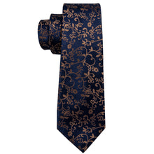 fashion navy blue brown flower neck tie pocket square cufflinks set