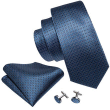 Blue Floral Plaid Men's Tie Pocket Square Cufflinks Set (1920856490026)