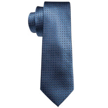 Blue Floral Plaid Men's Tie Pocket Square Cufflinks Set (1920856490026)