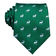 Deer Novelty Men's emeral green tie Pocket Square Cufflinks Set