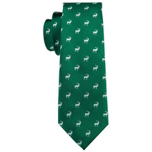 Deer Novelty Men's jade green tie Pocket Square Cufflinks Set 