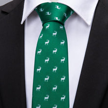 Deer Novelty Men's moss green tie Pocket Square Cufflinks Set