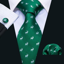 Deer Novelty Men's emerald ties Pocket Square Cufflinks Set