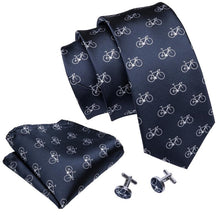 Bicycle Blue Novelty Men's Tie Pocket Square Cufflinks Set (1921074659370)