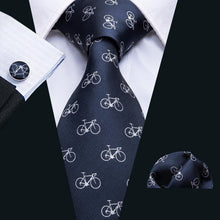 Bicycle Blue Novelty Men's Tie Pocket Square Cufflinks Set (1921074659370)
