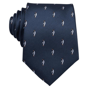 Penguin Blue Novelty Men's Tie Pocket Square Cufflinks Set (1921096613930)
