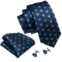 Light Blue Heart Pattern Tie Handkerchief Cufflinks Set (1793170374698)