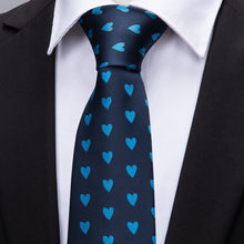 Light Blue Heart Pattern Tie Handkerchief Cufflinks Set (1793170374698)