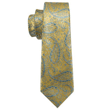 Attractive Orange Blue  Paisley Men's Tie Pocket Square Cufflinks Set (1921151172650)