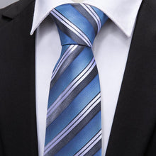 Blue Black Striped Men's Tie Pocket Square Cufflinks Set (1922568224810)