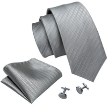 Men's Grey Striped Tie Hanky Cufflinks Set (1815414931498)