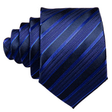 Deep Blue Striped Men's Tie Handkerchief Cufflinks Set