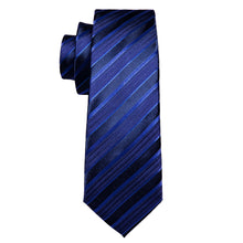 Deep Blue Striped Men's Tie Handkerchief Cufflinks Set