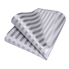 Grey White Striped Men's Tie Pocket Square Cufflinks Set (1930983571498)