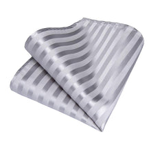 Grey Striped Men's Tie Handkerchief Cufflinks Clip Set (4465640439889)