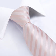Pink White Striped Men's Tie Pocket Square Cufflinks Set (1930984620074)