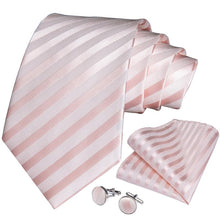 Orange Striped Men's Tie Handkerchief Cufflinks Clip Set (4465644142673)
