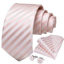 Pink White Striped Men's Tie Pocket Square Cufflinks Set (1930984620074)