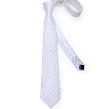 Beautiful White Striped Tie Pocket Square Cufflinks Set (1813659287594)