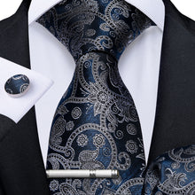 Blue Floral Men's Tie Handkerchief Cufflinks Clip Set (4297700278353)